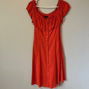 FOREVER 21 BUTTON FRONT LINEN DRESS - ORANGE L NWOT
